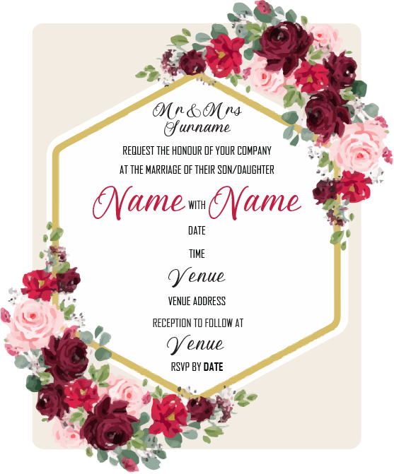 Wedding Invitation Cards - Roses in beautiful reds and pinks