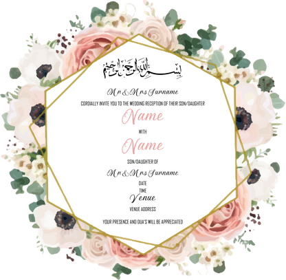 Wedding Invitation Cards - Stunning pale pink roses and off white poppies, with eucalyptus stems