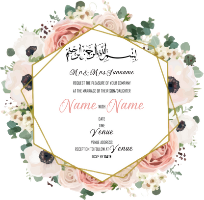 Wedding Invitation Cards - Stunning pale pink roses and off white poppies, with eucalyptus stems