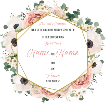 Wedding Invitation Cards - Stunning pale pink roses and off white poppies, with eucalyptus stems