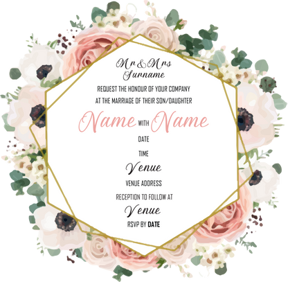 Wedding Invitation Cards - Stunning pale pink roses and off white poppies, with eucalyptus stems