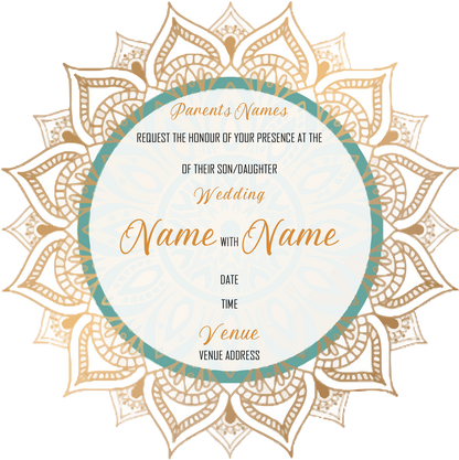 Wedding Invitation Cards - Gold mandala with green circle accent