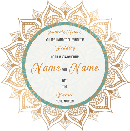 Wedding Invitation Cards - Gold mandala with green circle accent