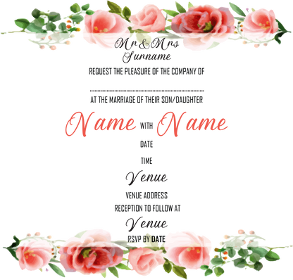 Wedding Invitation Cards - Coral roses and camellias