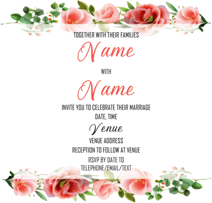 Wedding Invitation Cards - Coral roses and camellias