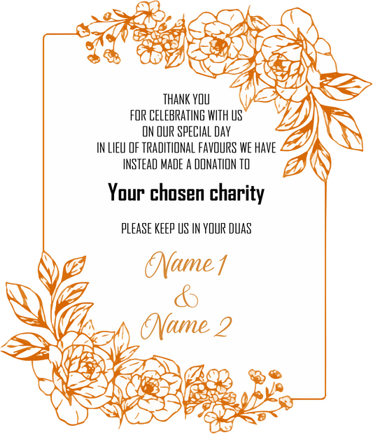 Wedding Donation Card - Gold Roses