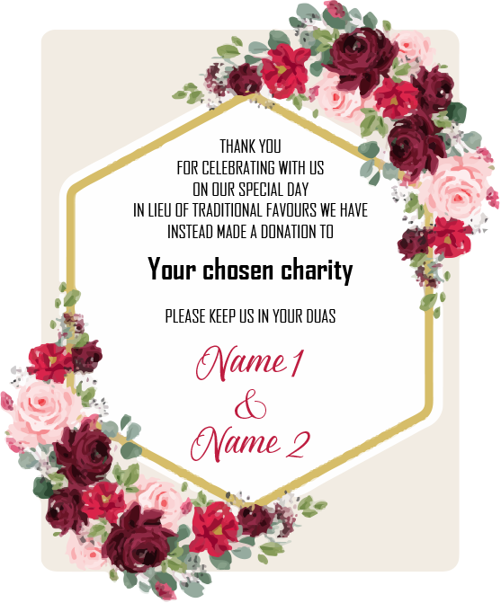 Wedding Donation Card - Roses in beautiful reds and pinks