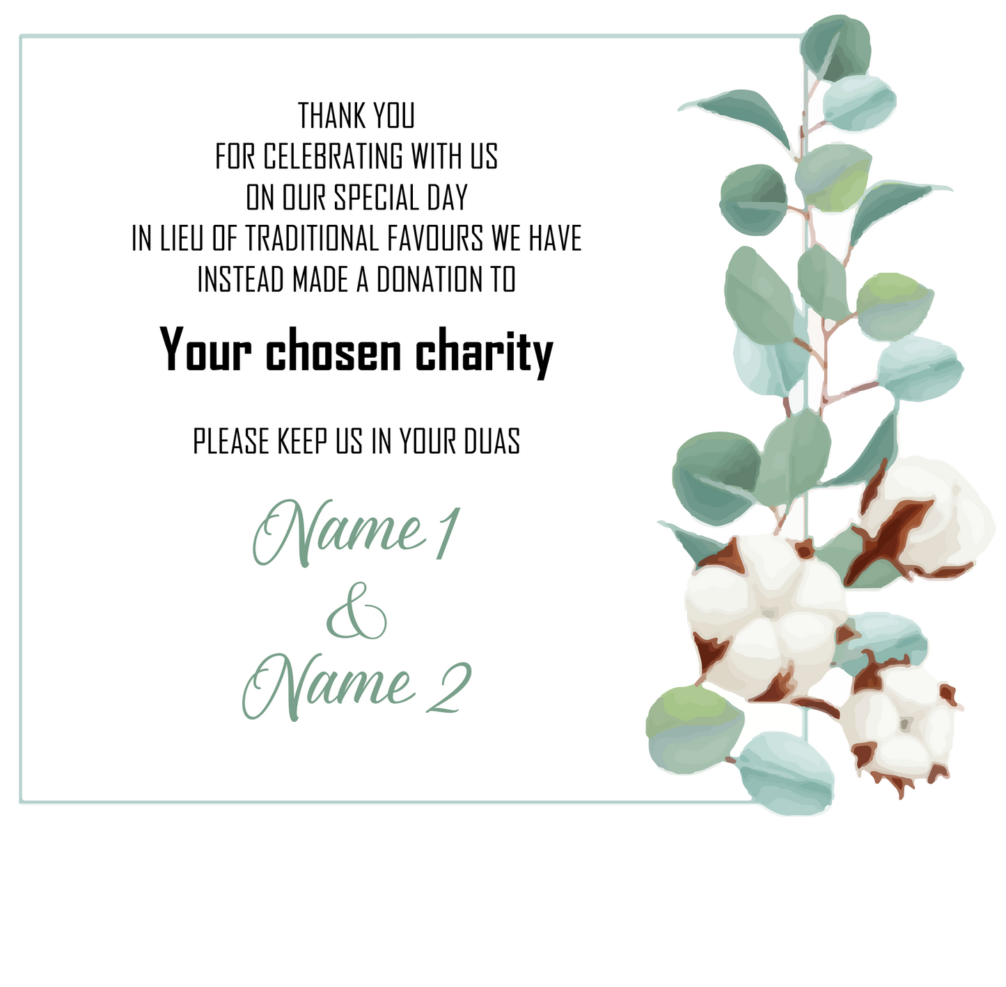 Thank you Cards - Eucalyptus and cotton flowers