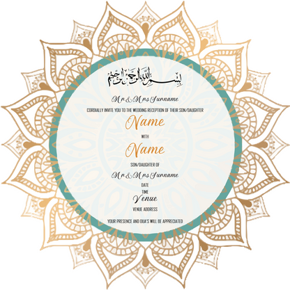 Wedding Invitation Cards - Gold mandala with green circle accent