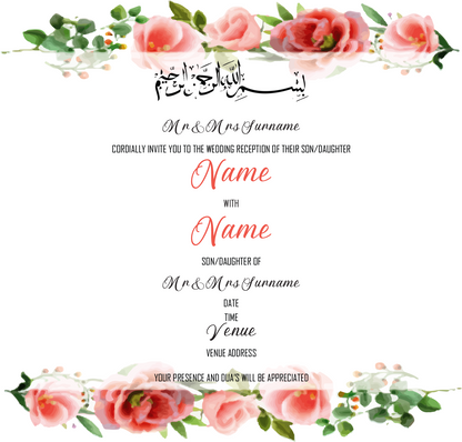 Wedding Invitation Cards - Coral roses and camellias