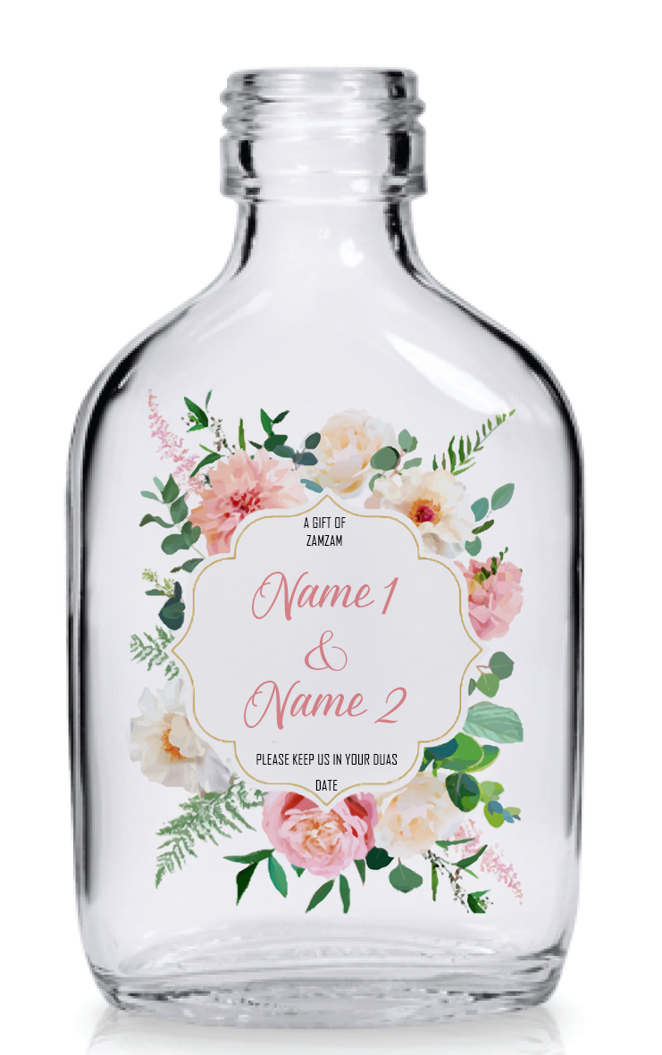 Zamzam filled bottles - Pink and white roses and dahlias