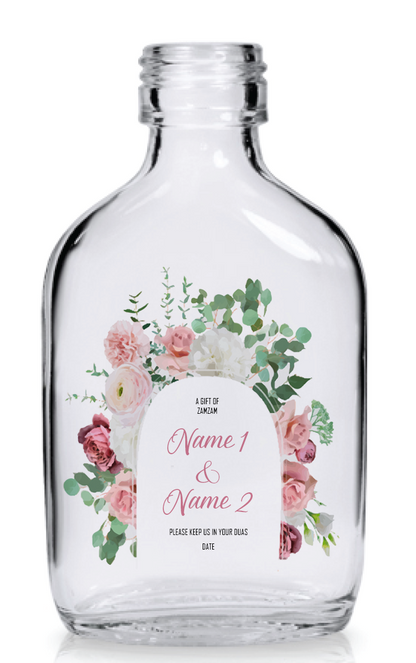 Zamzam filled bottles - Pink carnations and white peony's