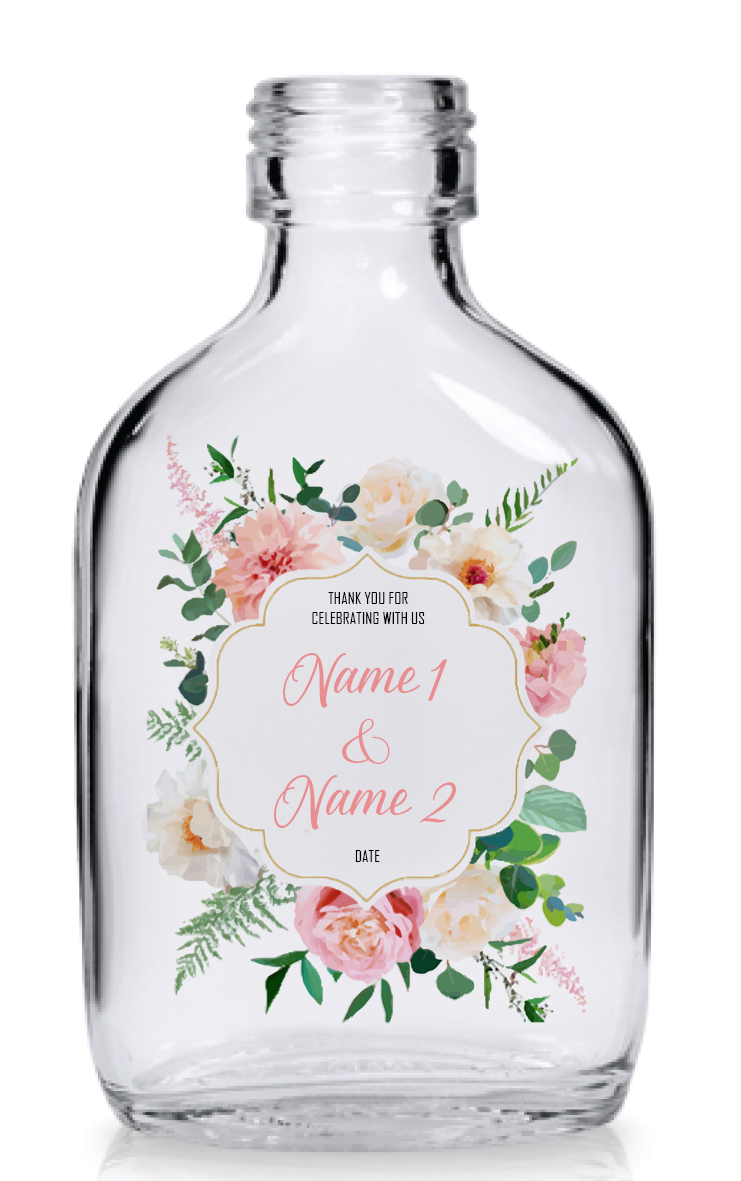 Empty Bottle - Pink and white roses and dahlias, with white poppies