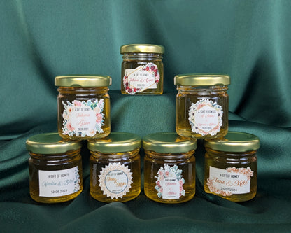 Miniature Raw, Organic Honey Jars - Gold roses