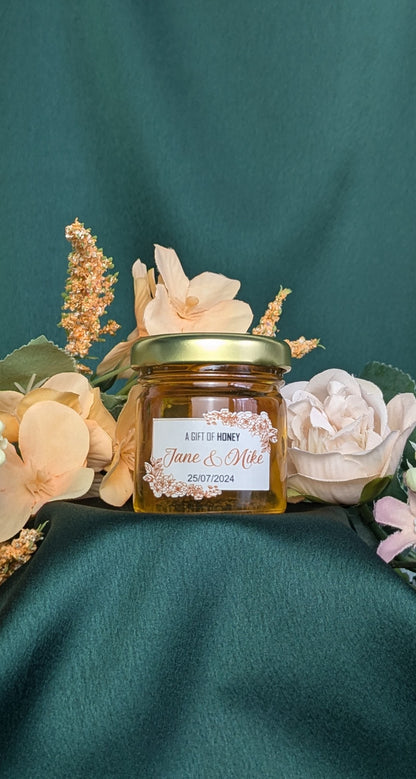 Miniature Raw, Organic Honey Jars - Gold roses