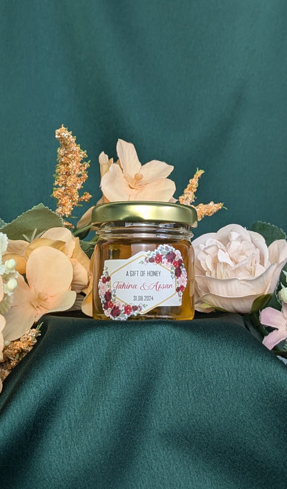 Miniature Raw, Organic Honey Jars - Roses in beautiful reds and pinks