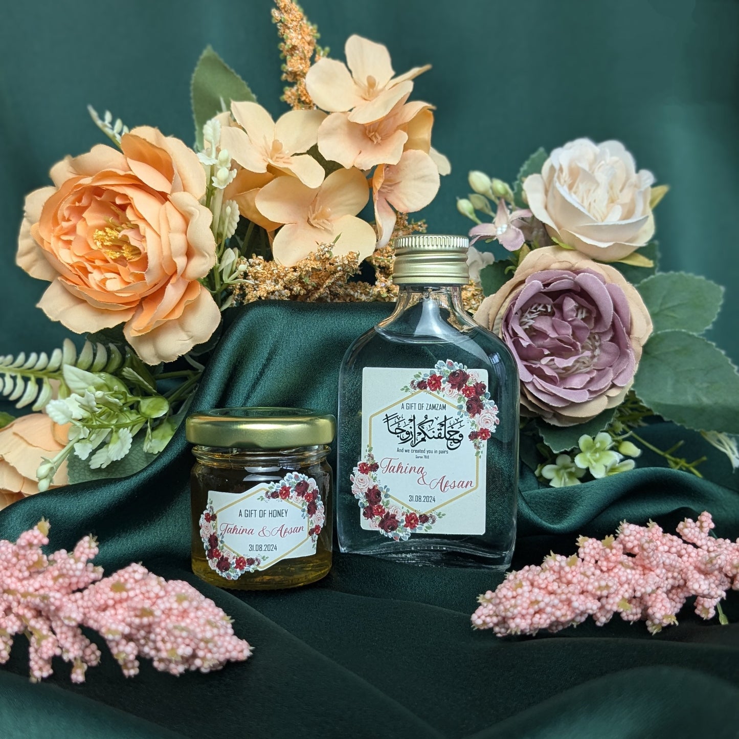 Miniature Raw, Organic Honey Jars - Roses in beautiful reds and pinks