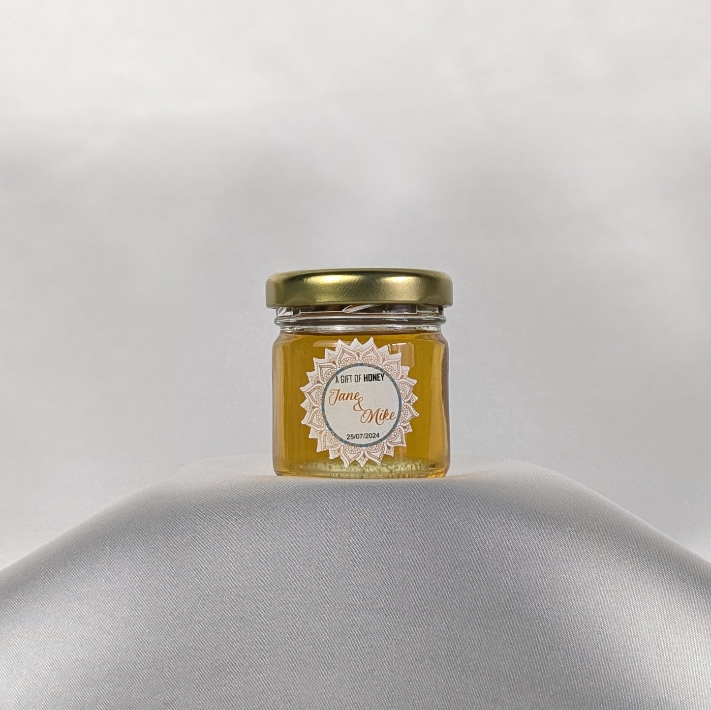 Miniature Raw, Organic Honey Jars - Gold mandala with green circle accent