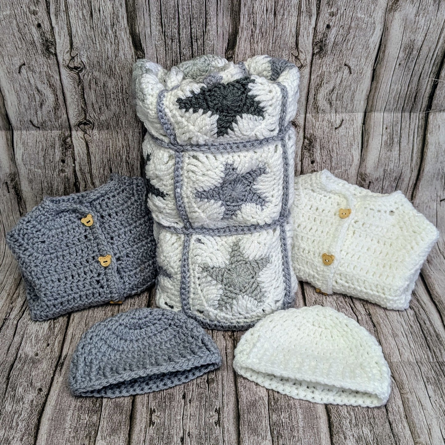 New born crochet baby star blanket set