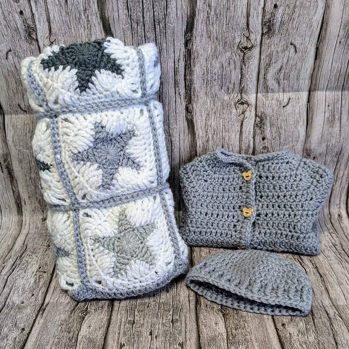 New born crochet baby star blanket set