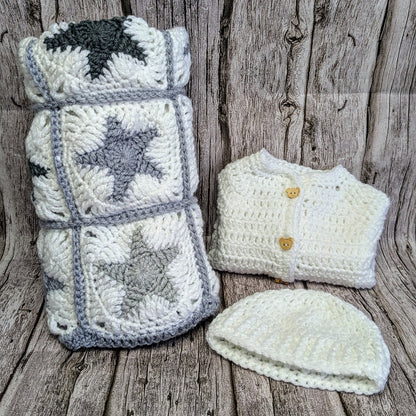 New born crochet baby star blanket set