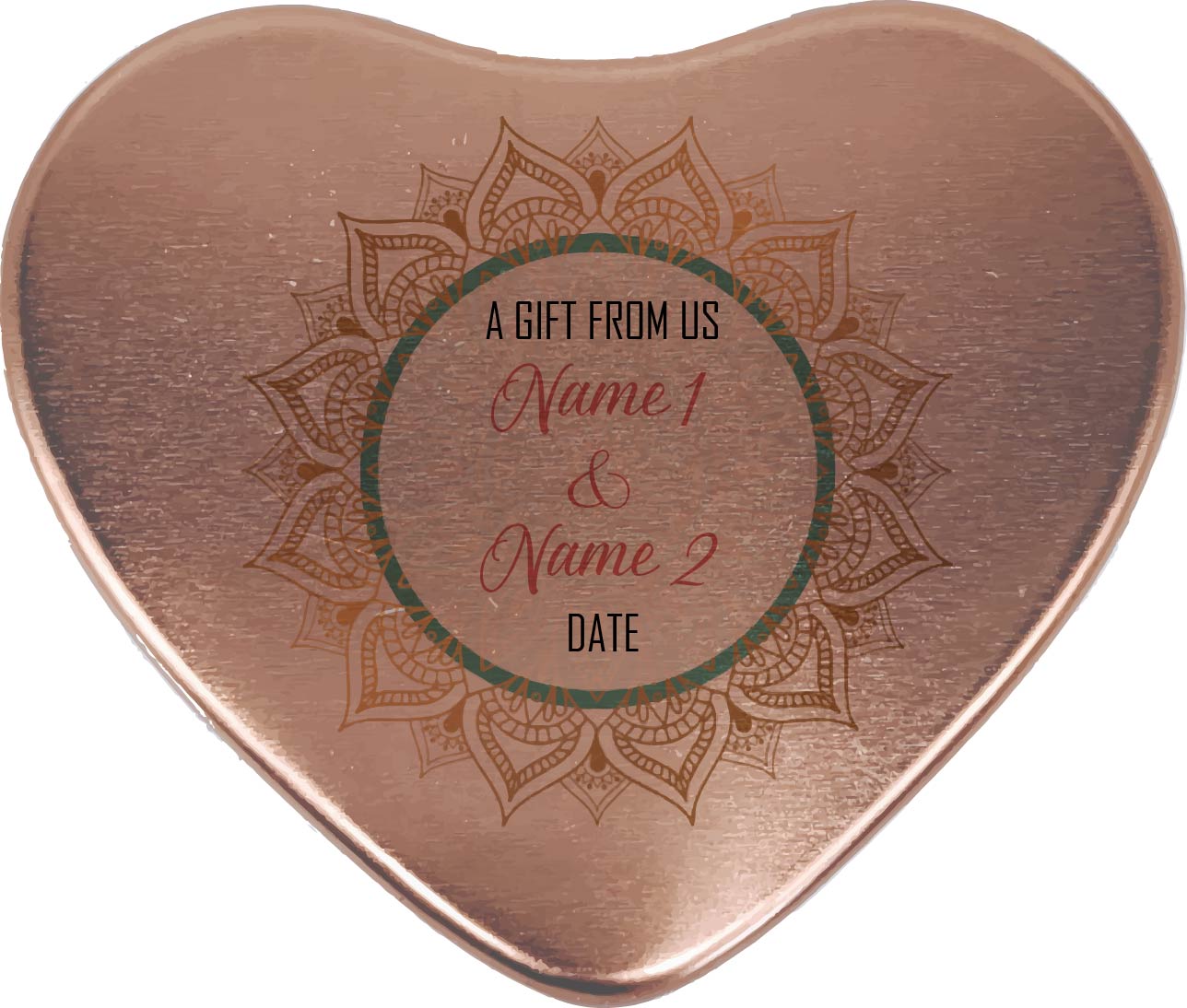 Heart Tins - Gold mandala with green circle accent