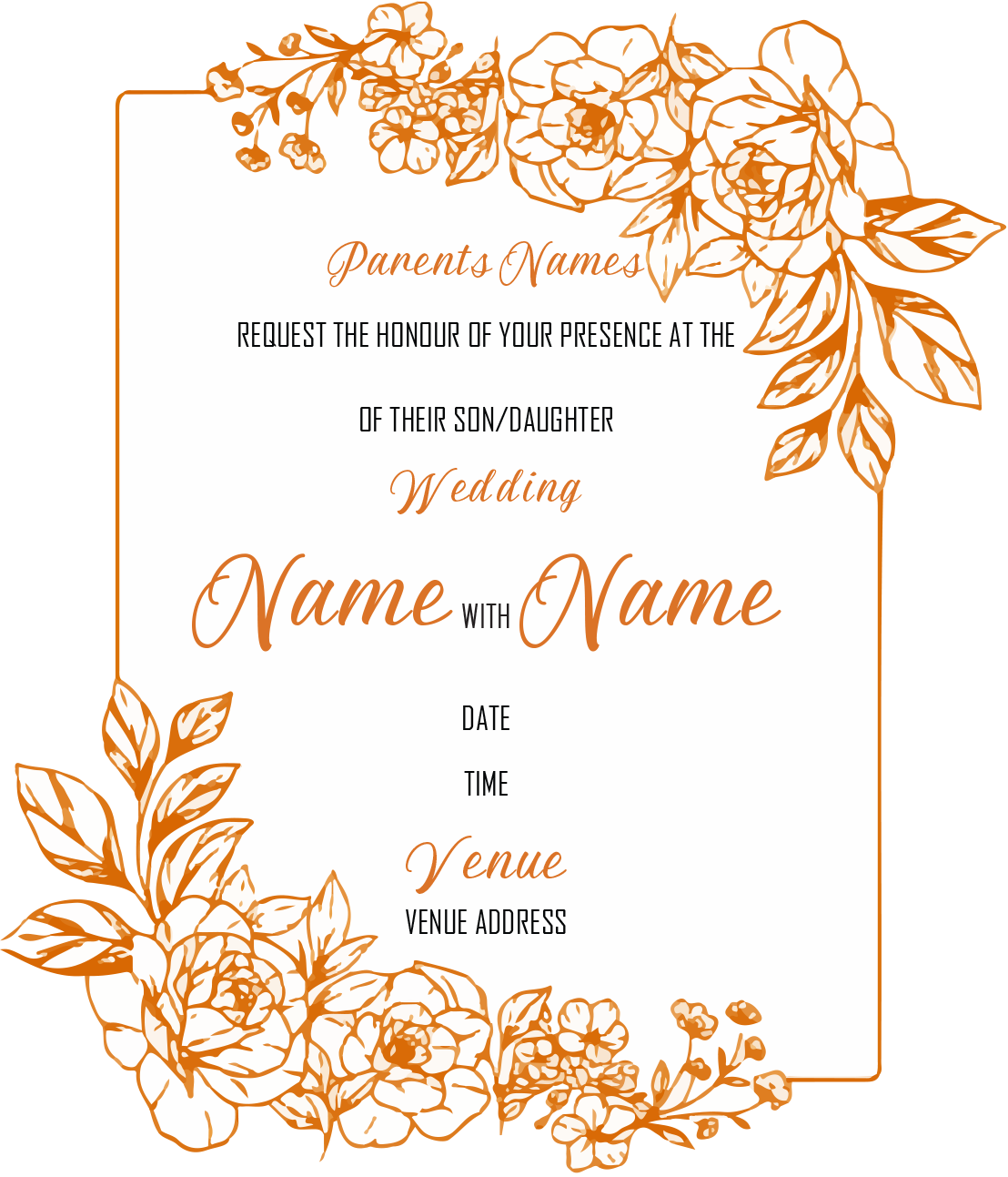 Wedding Invitation Cards - Gold Roses