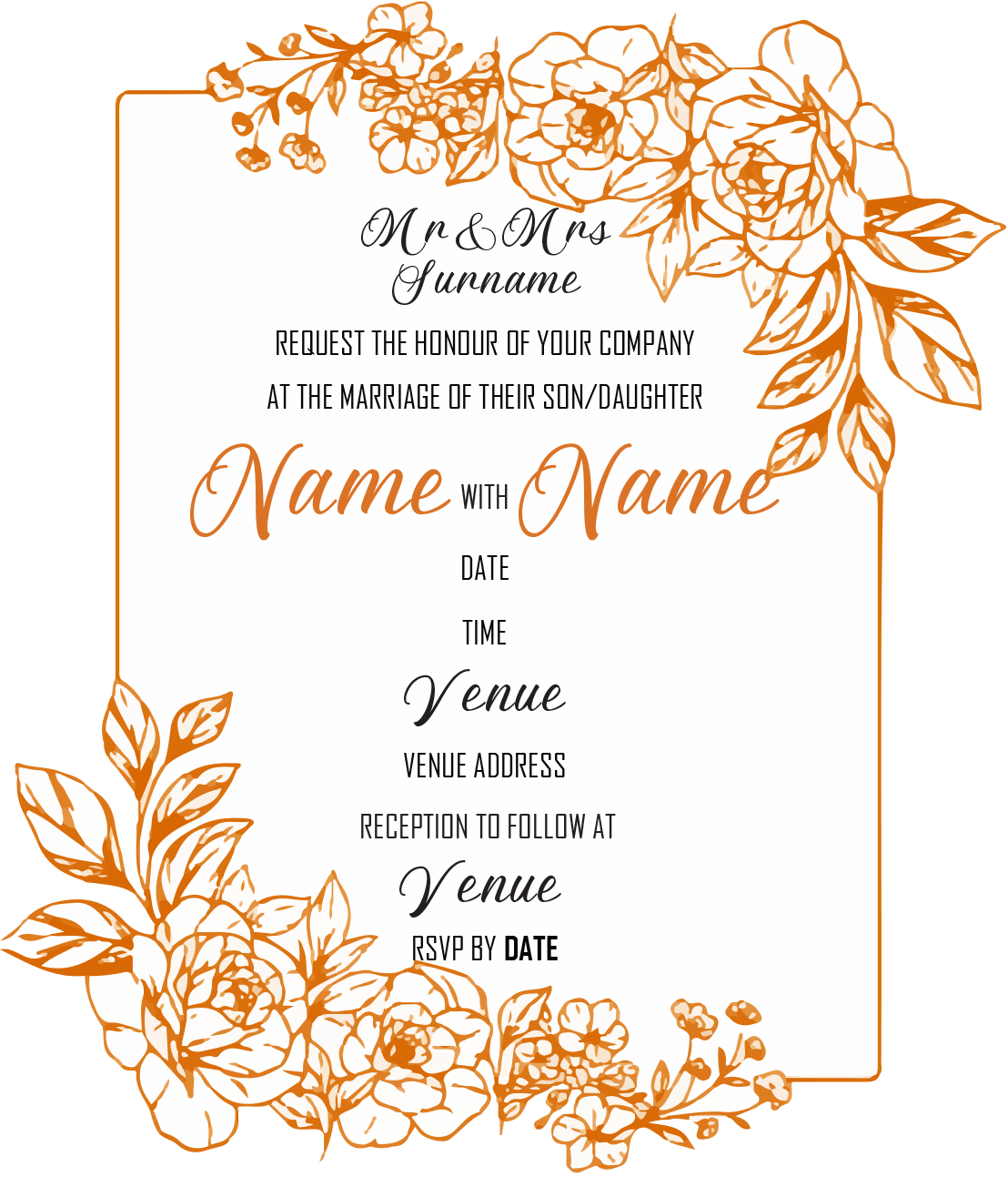 Wedding Invitation Cards - Gold Roses