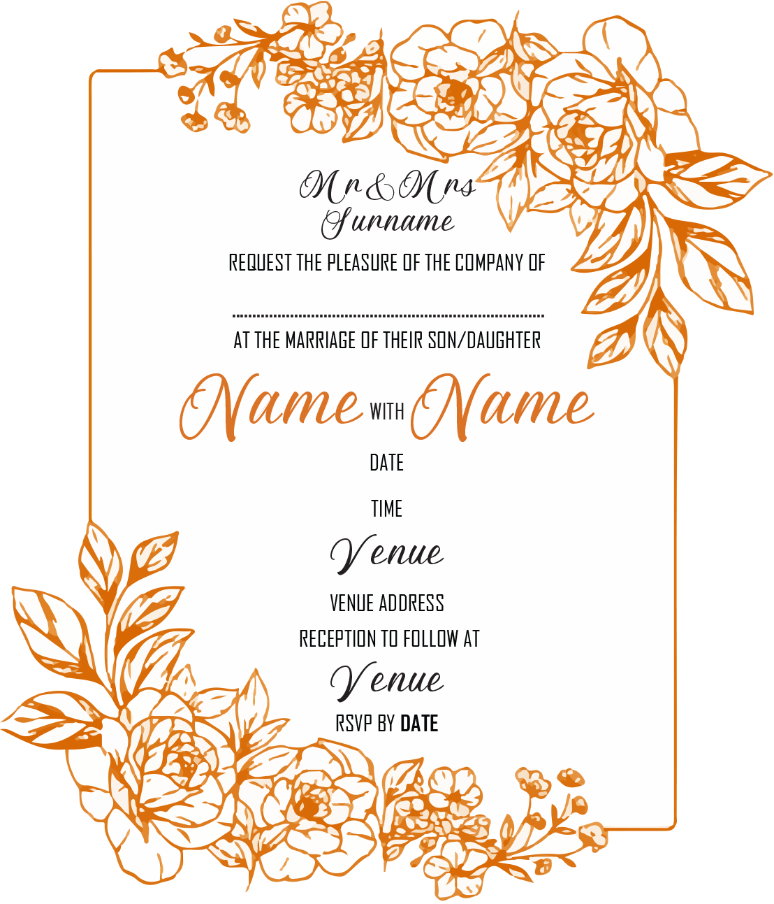 Wedding Invitation Cards - Gold Roses