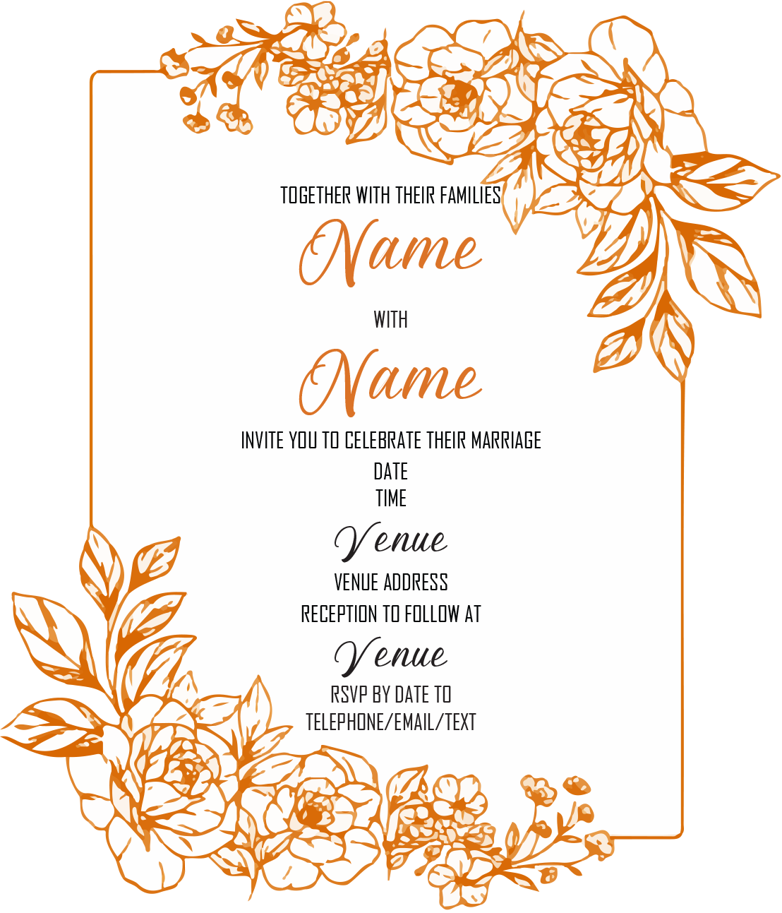 Wedding Invitation Cards - Gold Roses