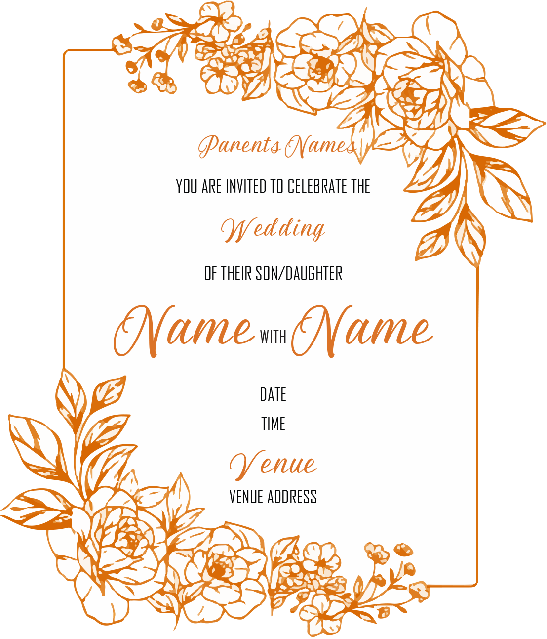 Wedding Invitation Cards - Gold Roses