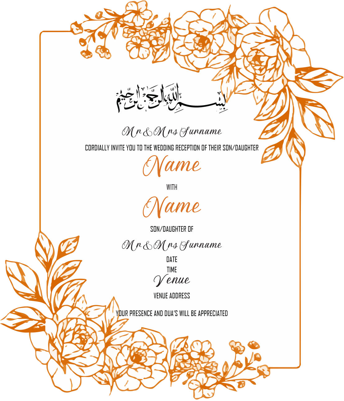 Wedding Invitation Cards - Gold Roses