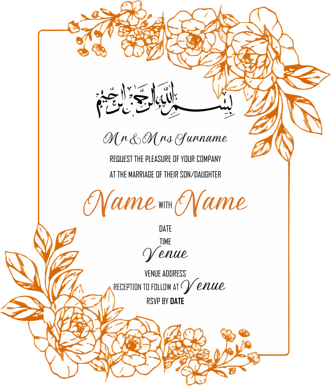 Wedding Invitation Cards - Gold Roses